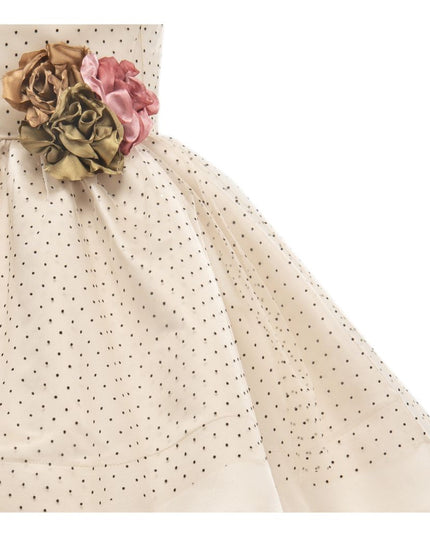 tulleen-2773-Beige Floral Brooch Dress