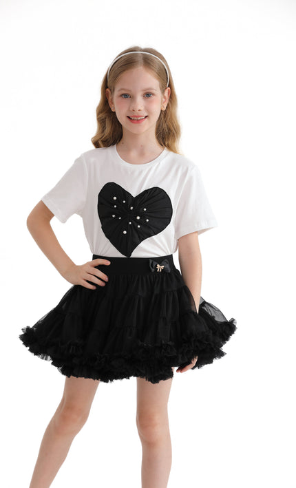 White Pearl Heart Applique T-Shirt