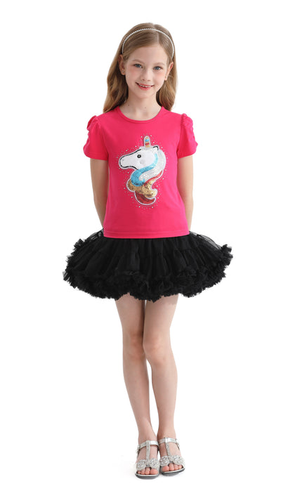 Pink Raspberry Unicorn Applique T-Shirt