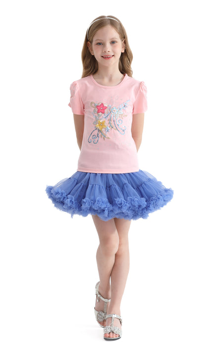 Pink Flowers Applique T-Shirt