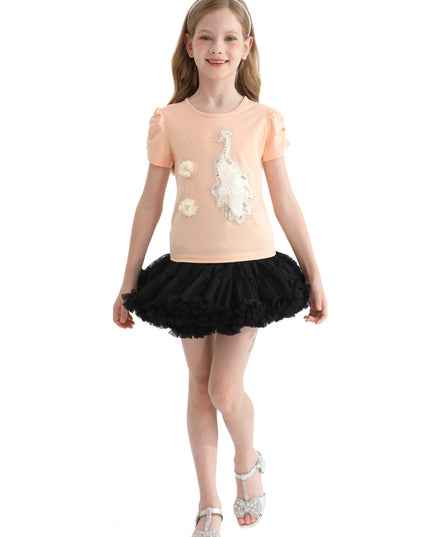 Peach Peacock Applique T-Shirt