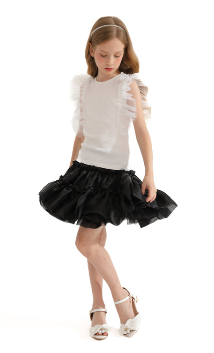 Black Frilled Satin Skirt