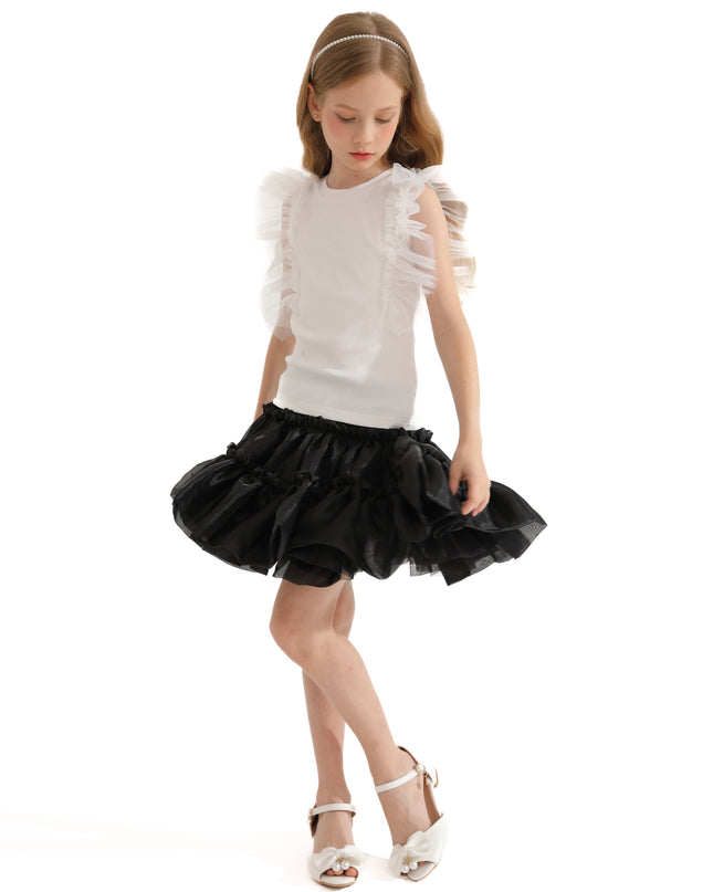 Black Frilled Satin Skirt