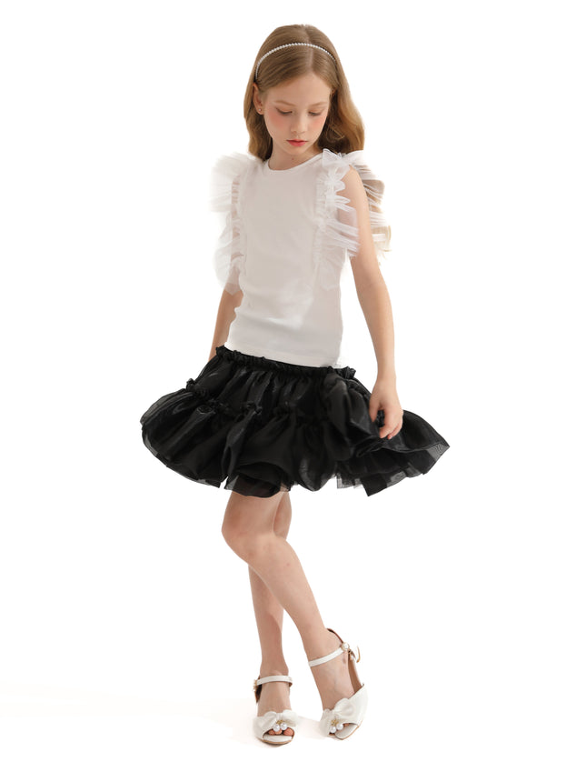 Black Frilled Satin Skirt