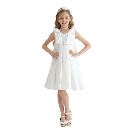 Ivory Palermo Satin Bow Pleated Dress