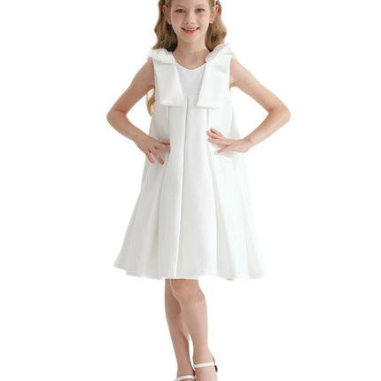 Ivory Palermo Satin Bow Pleated Dress