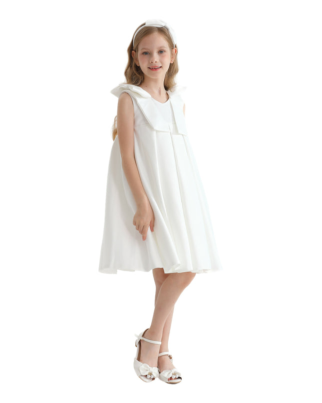 Ivory Palermo Satin Bow Pleated Dress