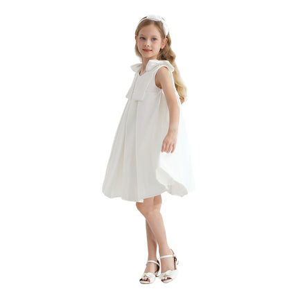 Ivory Palermo Satin Bow Pleated Dress