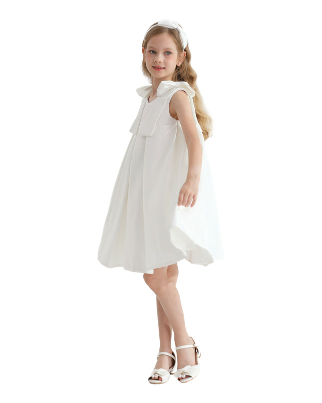 Ivory Palermo Satin Bow Pleated Dress