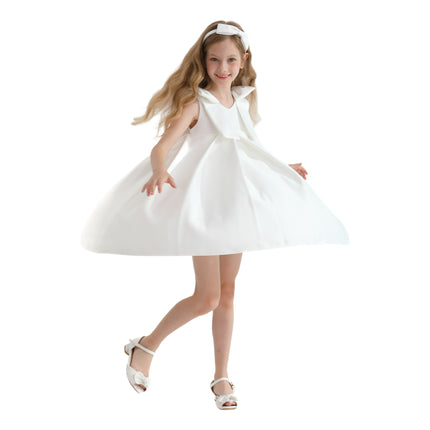 Ivory Palermo Satin Bow Pleated Dress