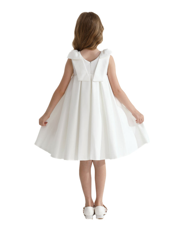 Ivory Palermo Satin Bow Pleated Dress