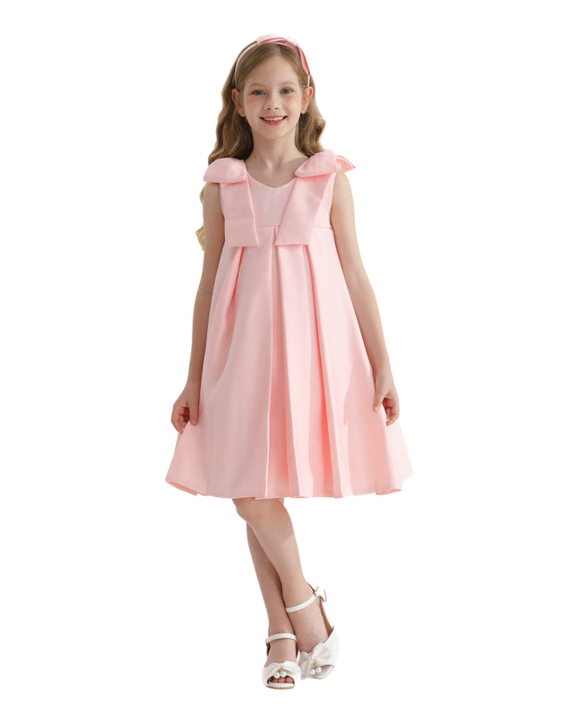 Pink Palermo Satin Bow Pleated Dress