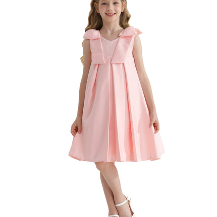 Pink Palermo Satin Bow Pleated Dress