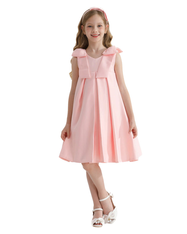 Pink Palermo Satin Bow Pleated Dress