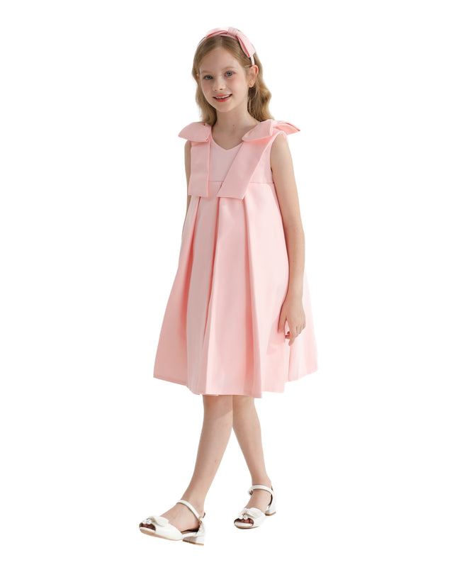 Pink Palermo Satin Bow Pleated Dress