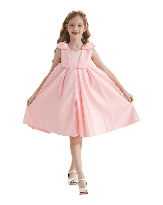 Pink Palermo Satin Bow Pleated Dress