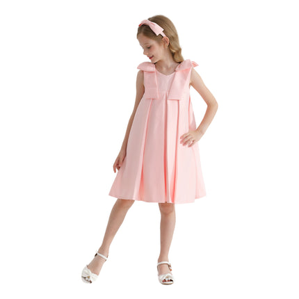 Pink Palermo Satin Bow Pleated Dress