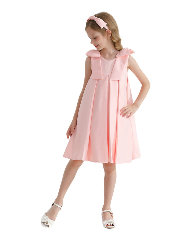 Pink Palermo Satin Bow Pleated Dress