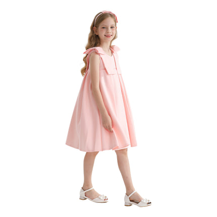 Pink Palermo Satin Bow Pleated Dress