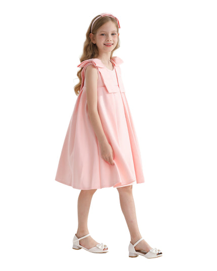Pink Palermo Satin Bow Pleated Dress