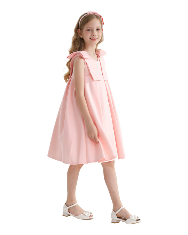 Pink Palermo Satin Bow Pleated Dress