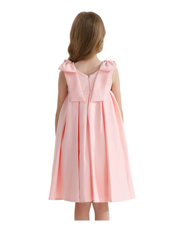 Pink Palermo Satin Bow Pleated Dress