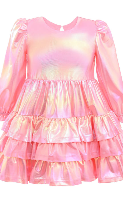 kids atelier mimi tutu Pink Metallic Ruffle Party Dress