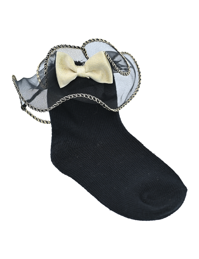 Gold Trim Bow Tulle Socks