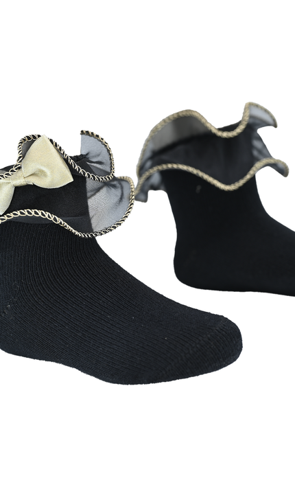 Gold Trim Bow Tulle Socks