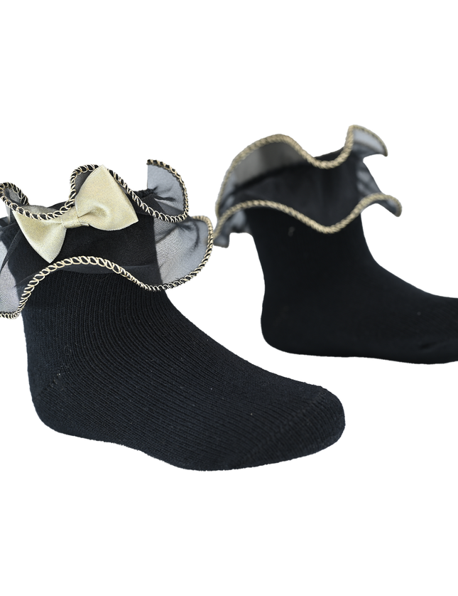 Gold Trim Bow Tulle Socks