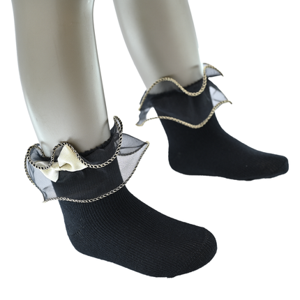 Gold Trim Bow Tulle Socks