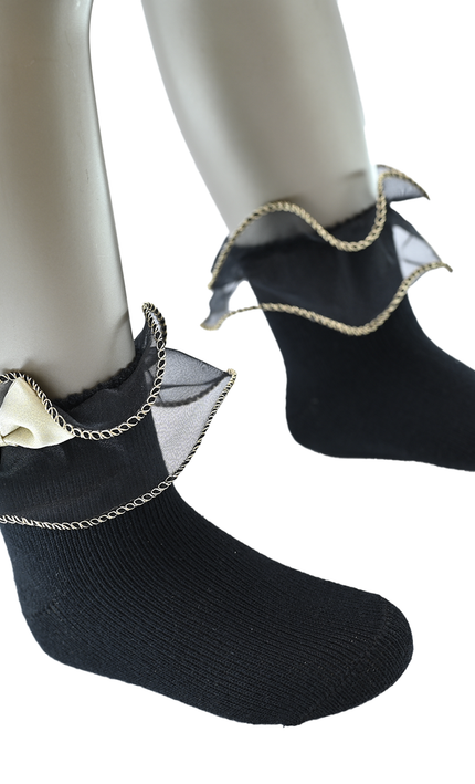 Gold Trim Bow Tulle Socks