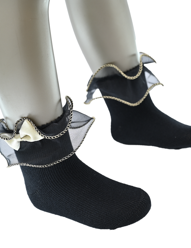Gold Trim Bow Tulle Socks