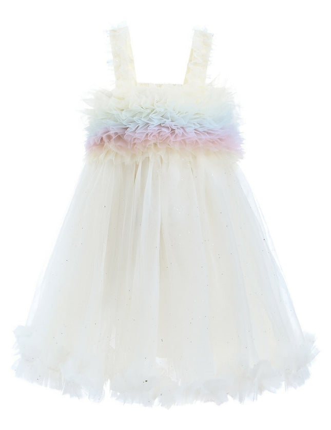White Rainbow Ruffle Trapeze Dress