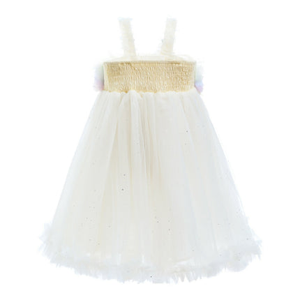 White Rainbow Ruffle Trapeze Dress