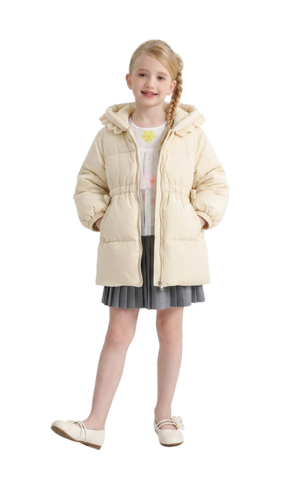 kids atelier mimitutu Beige Ruffle-Hood Coat with Matching Scarf
