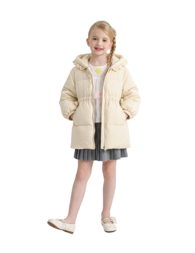 kids atelier mimitutu Beige Ruffle-Hood Coat with Matching Scarf