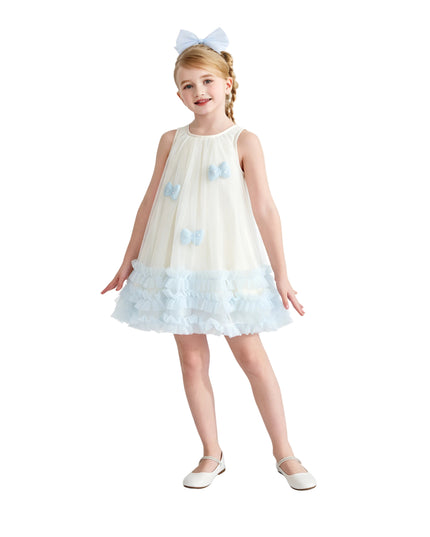kids atelier mimi tutu Cream & Blue Nayara Bow Dress