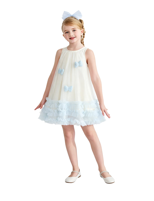 kids atelier mimi tutu Cream & Blue Nayara Bow Dress