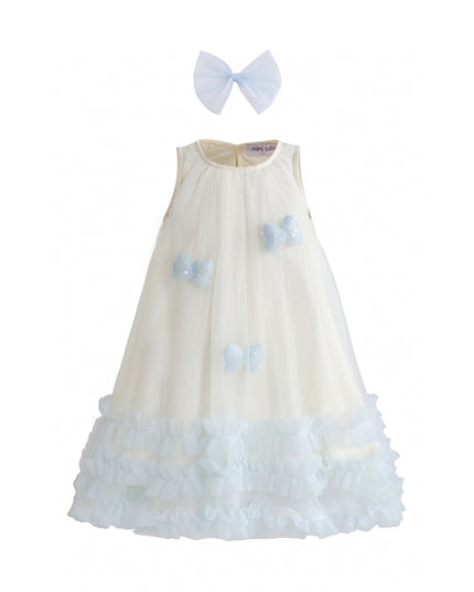 kids atelier mimi tutu Cream & Blue Nayara Bow Dress