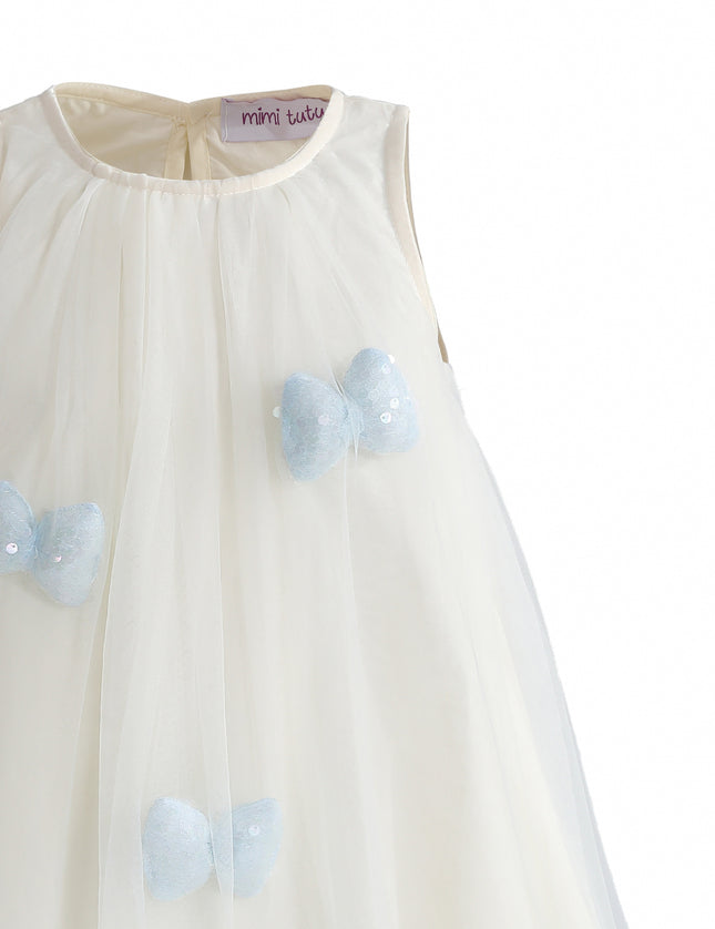 kids atelier mimi tutu Cream & Blue Nayara Bow Dress
