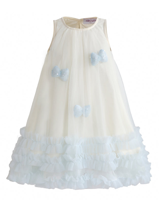 kids atelier mimi tutu Cream & Blue Nayara Bow Dress