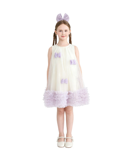 kids atelier mimi tutu Cream & Purple Nayara Bow Dress