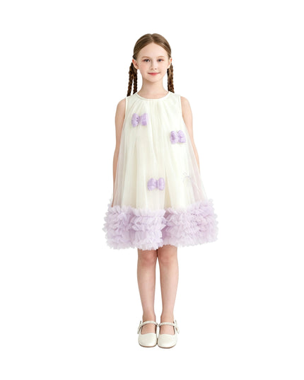 kids atelier mimi tutu Cream & Purple Nayara Bow Dress