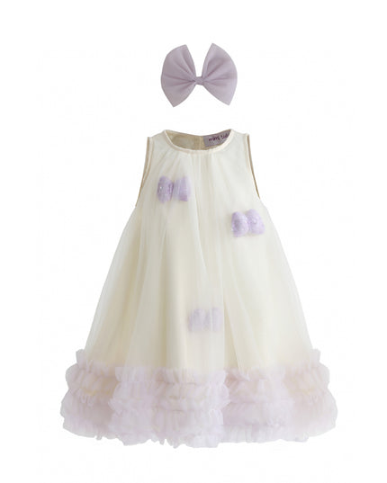 kids atelier mimi tutu Cream & Purple Nayara Bow Dress