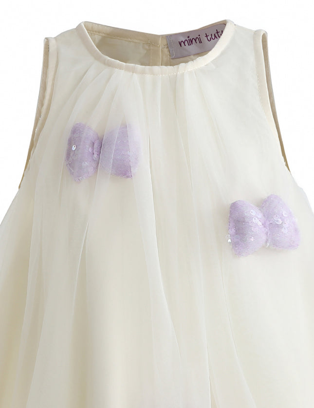 kids atelier mimi tutu Cream & Purple Nayara Bow Dress