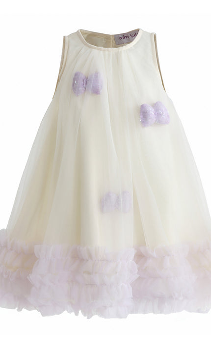 kids atelier mimi tutu Cream & Purple Nayara Bow Dress
