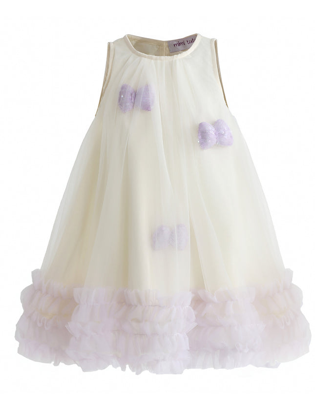 kids atelier mimi tutu Cream & Purple Nayara Bow Dress