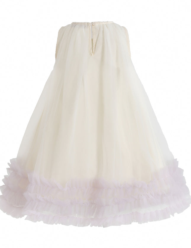kids atelier mimi tutu Cream & Purple Nayara Bow Dress