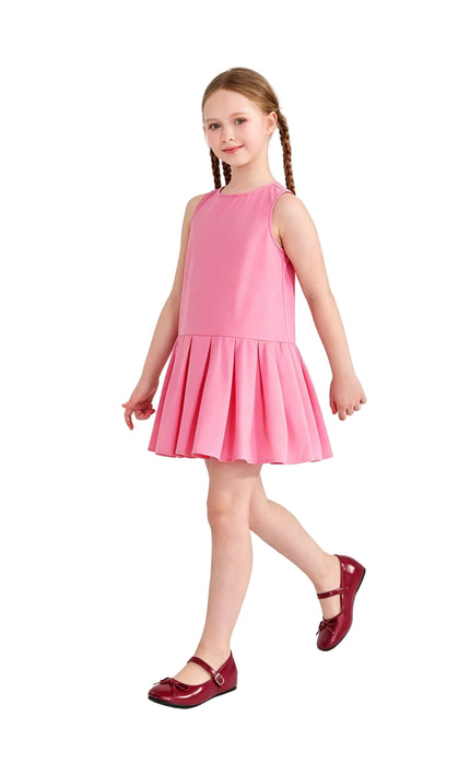 Pink Zariah Bow Back Pleated Dress